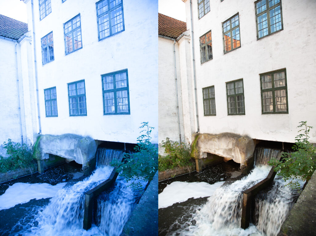 Bygning med vandfald